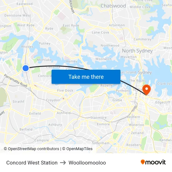 Concord West Station to Woolloomooloo map