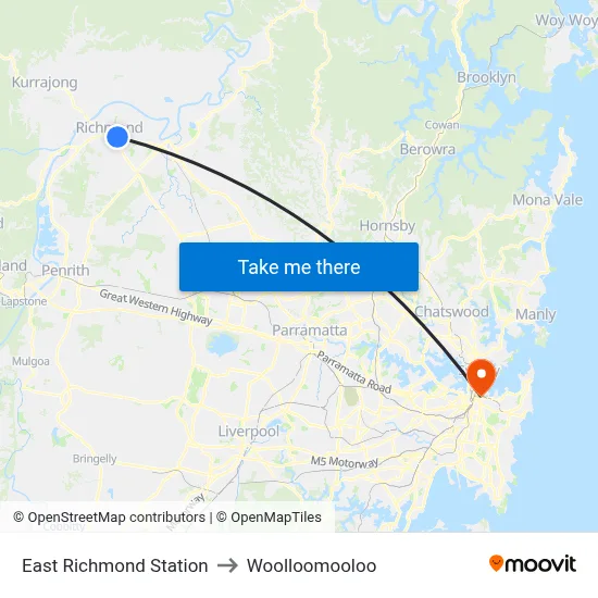 East Richmond Station to Woolloomooloo map