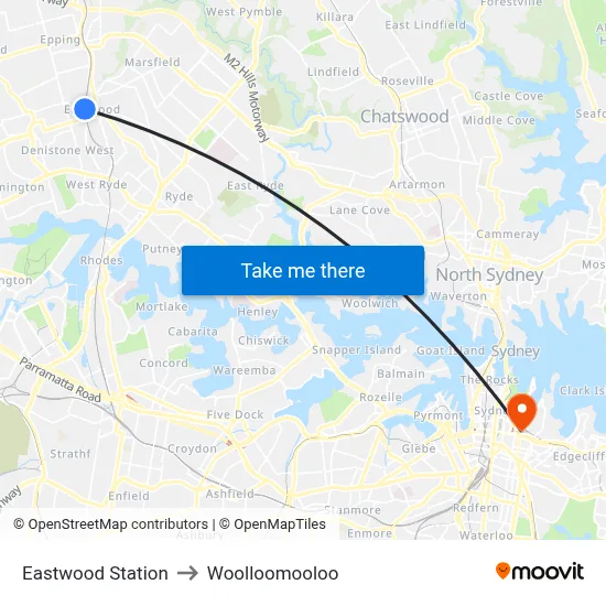 Eastwood Station to Woolloomooloo map