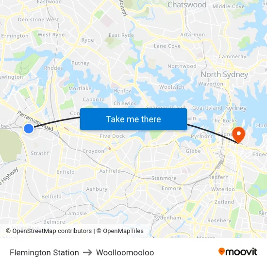 Flemington Station to Woolloomooloo map