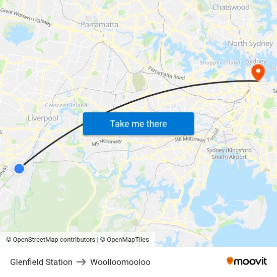 Glenfield Station to Woolloomooloo map