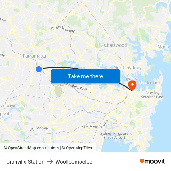 Granville Station to Woolloomooloo map