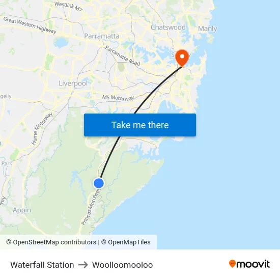 Waterfall Station to Woolloomooloo map