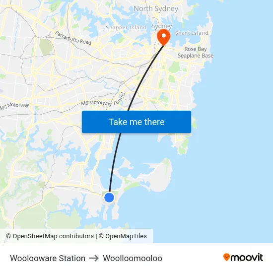 Woolooware Station to Woolloomooloo map