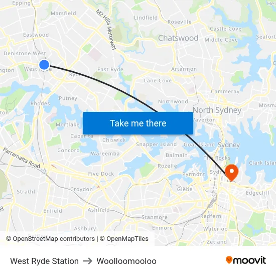 West Ryde Station to Woolloomooloo map