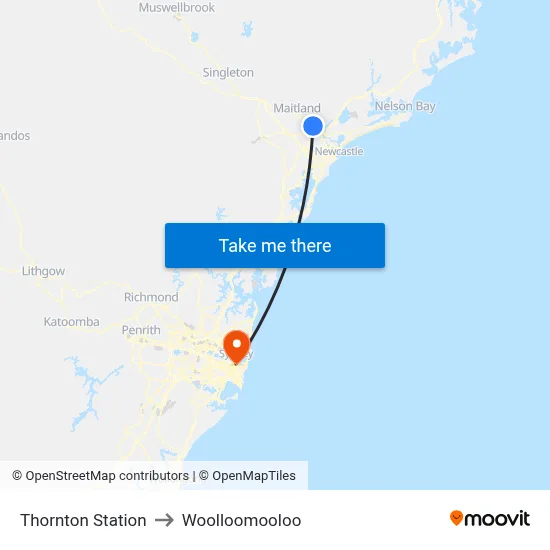 Thornton Station to Woolloomooloo map