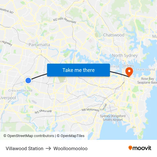 Villawood Station to Woolloomooloo map