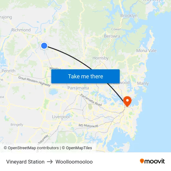 Vineyard Station to Woolloomooloo map