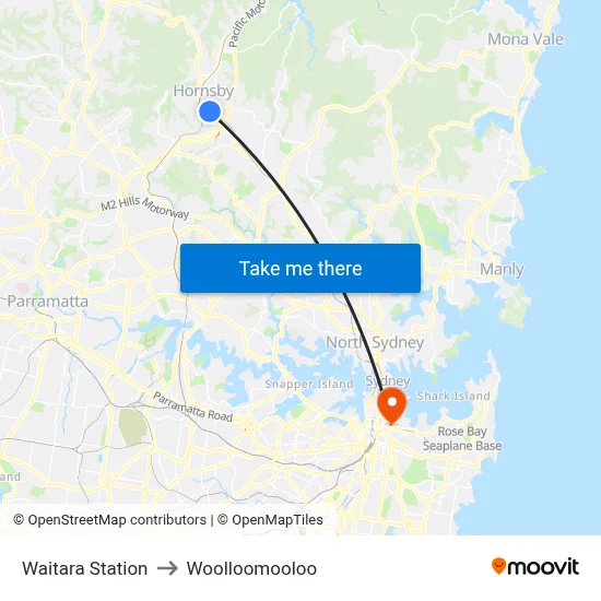 Waitara Station to Woolloomooloo map