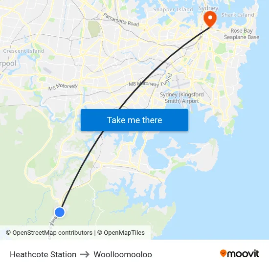 Heathcote Station to Woolloomooloo map