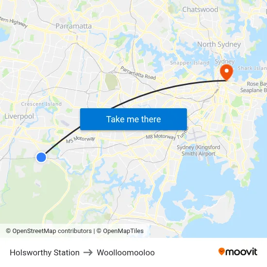 Holsworthy Station to Woolloomooloo map