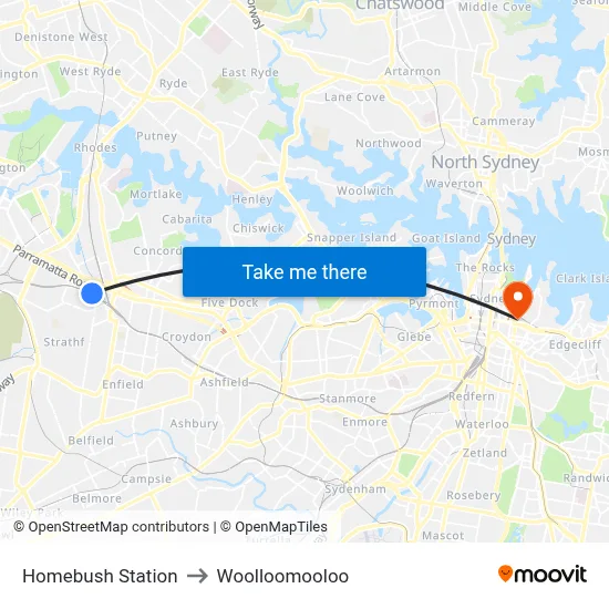 Homebush Station to Woolloomooloo map