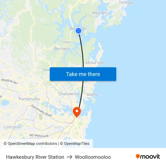 Hawkesbury River Station to Woolloomooloo map
