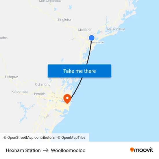 Hexham Station to Woolloomooloo map
