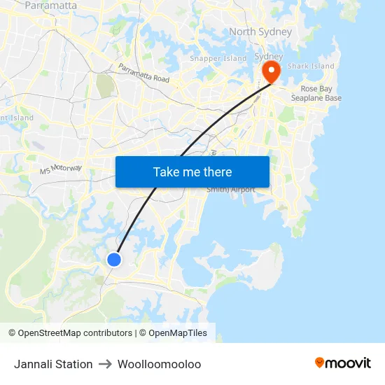 Jannali Station to Woolloomooloo map