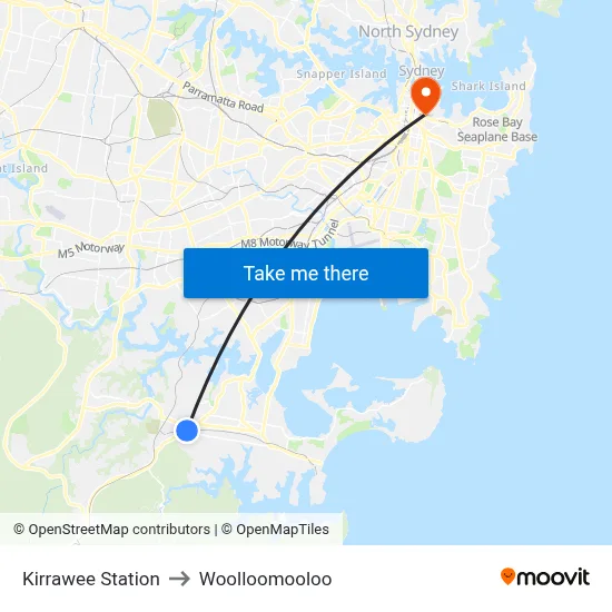 Kirrawee Station to Woolloomooloo map