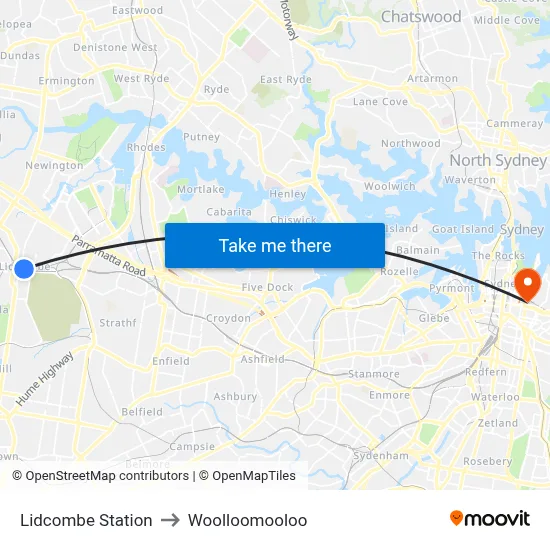 Lidcombe Station to Woolloomooloo map