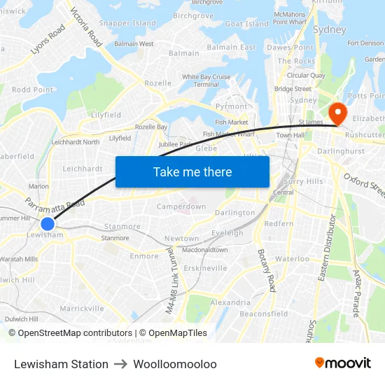 Lewisham Station to Woolloomooloo map