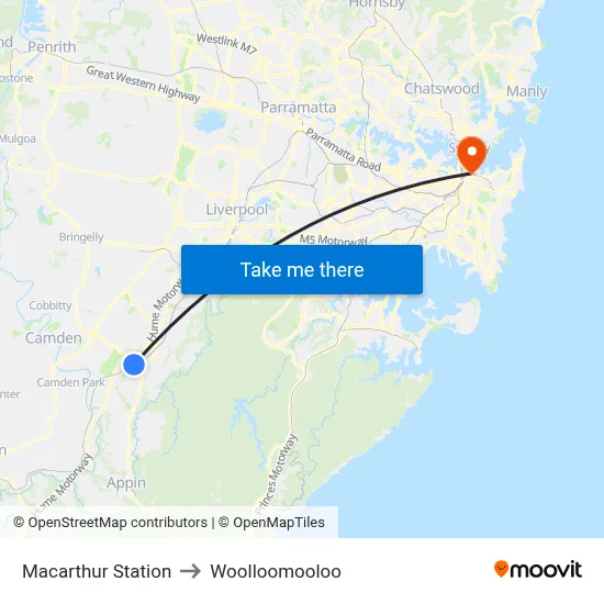 Macarthur Station to Woolloomooloo map