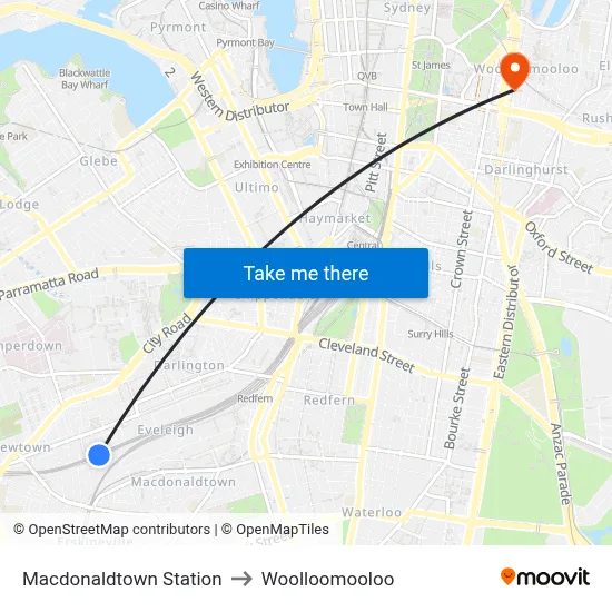Macdonaldtown Station to Woolloomooloo map