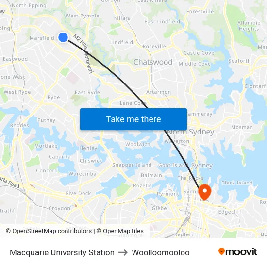 Macquarie University Station to Woolloomooloo map