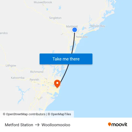 Metford Station to Woolloomooloo map