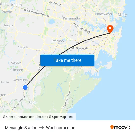 Menangle Station to Woolloomooloo map