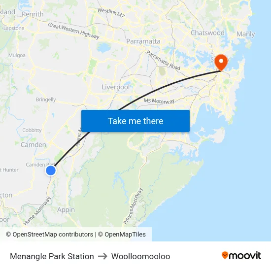 Menangle Park Station to Woolloomooloo map
