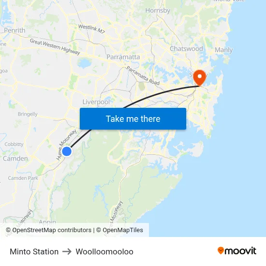 Minto Station to Woolloomooloo map