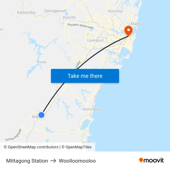 Mittagong Station to Woolloomooloo map