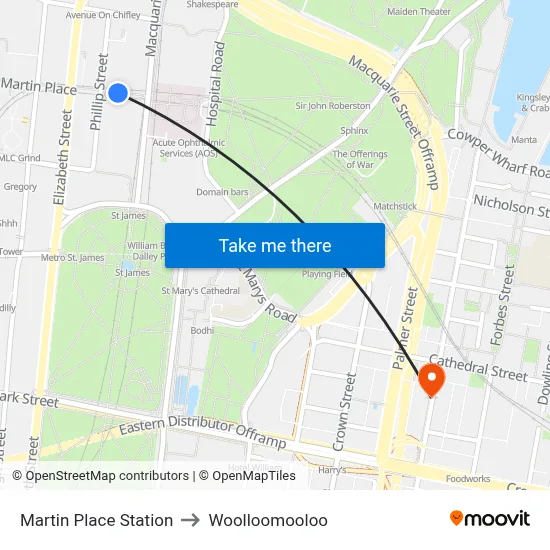 Martin Place Station to Woolloomooloo map