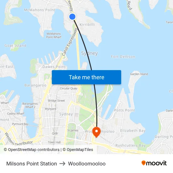 Milsons Point Station to Woolloomooloo map