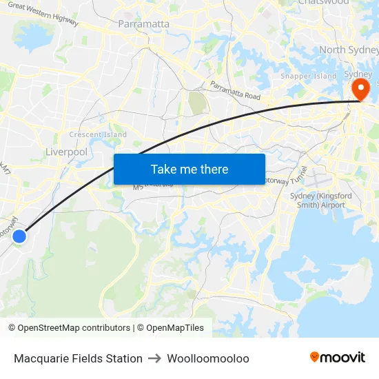 Macquarie Fields Station to Woolloomooloo map