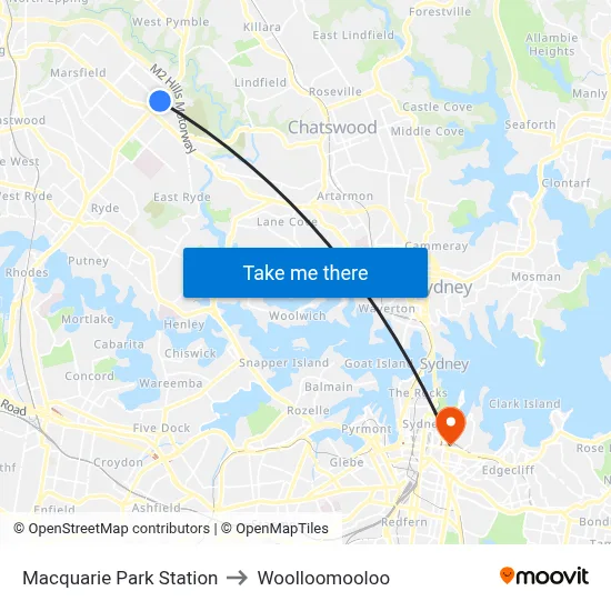 Macquarie Park Station to Woolloomooloo map