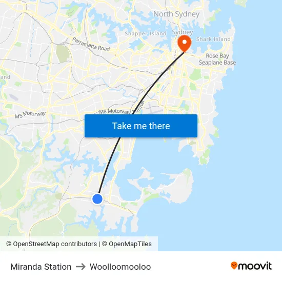 Miranda Station to Woolloomooloo map
