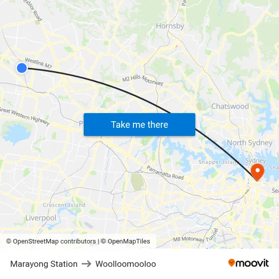 Marayong Station to Woolloomooloo map