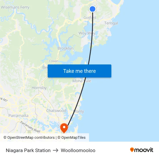 Niagara Park Station to Woolloomooloo map