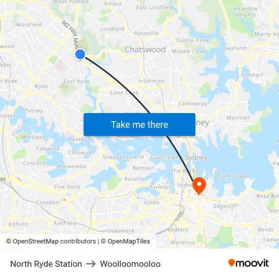 North Ryde Station to Woolloomooloo map