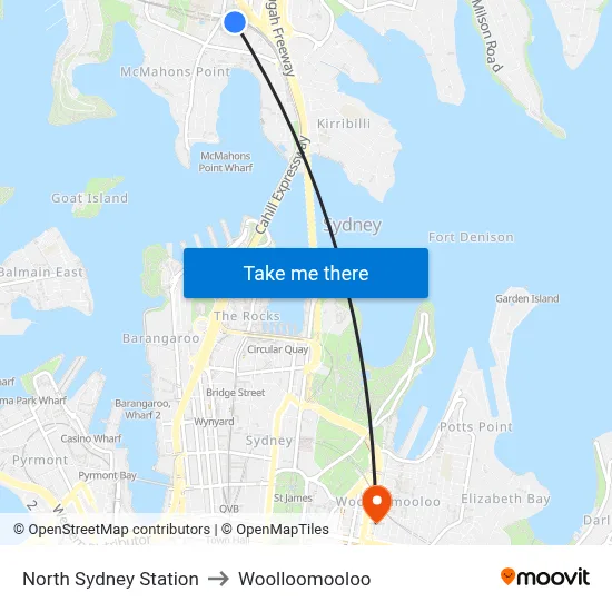 North Sydney Station to Woolloomooloo map