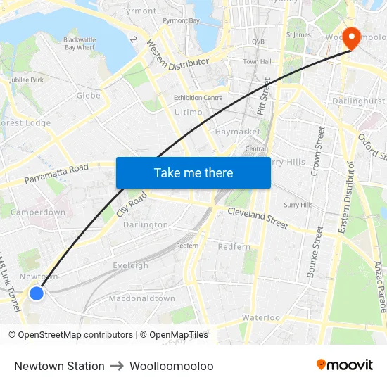 Newtown Station to Woolloomooloo map