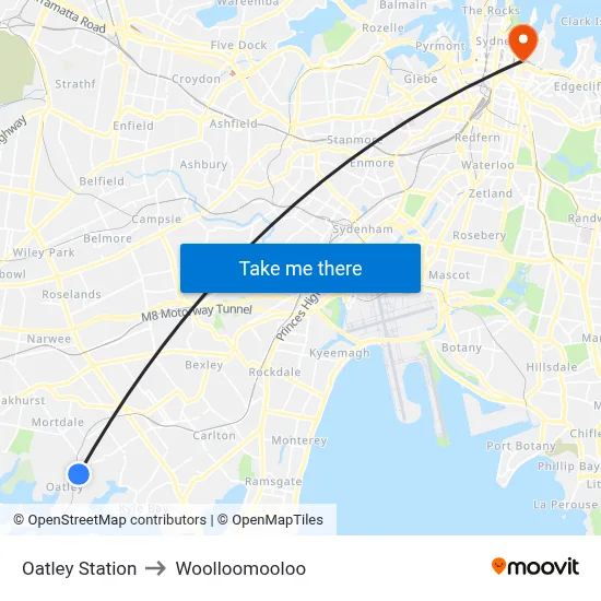 Oatley Station to Woolloomooloo map