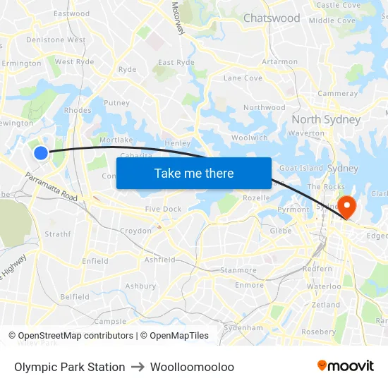Olympic Park Station to Woolloomooloo map