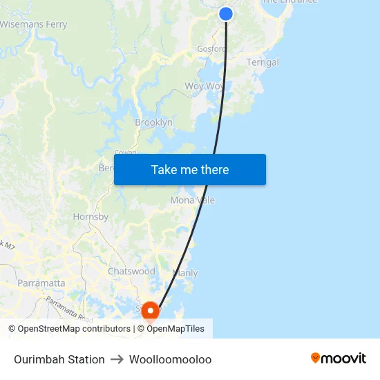 Ourimbah Station to Woolloomooloo map