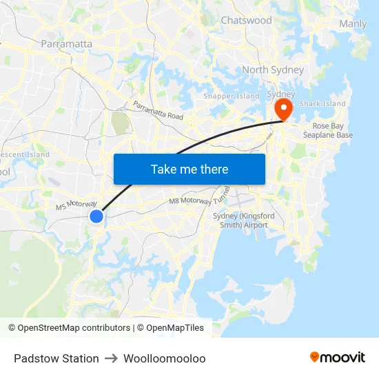 Padstow Station to Woolloomooloo map