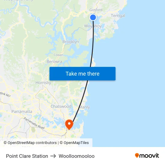 Point Clare Station to Woolloomooloo map
