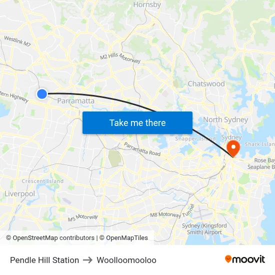 Pendle Hill Station to Woolloomooloo map