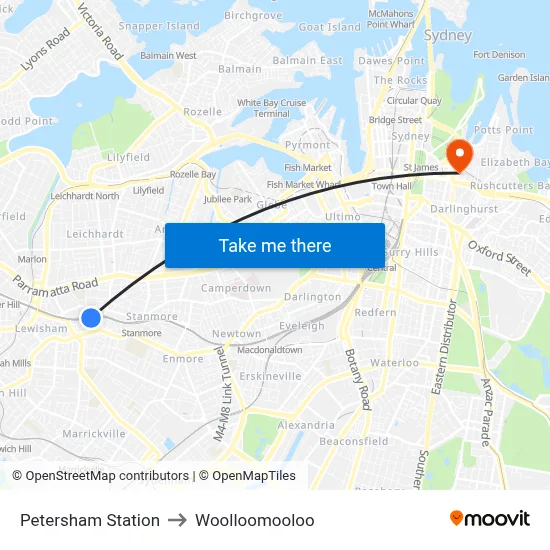 Petersham Station to Woolloomooloo map