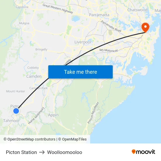 Picton Station to Woolloomooloo map