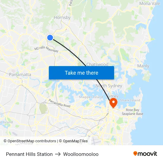 Pennant Hills Station to Woolloomooloo map