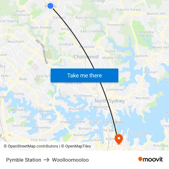 Pymble Station to Woolloomooloo map